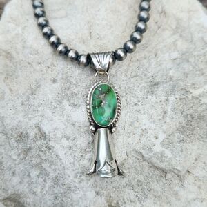 Navajo Handmade Petite Squash Blossom Sonoran Gold Turquoise necklace pearls